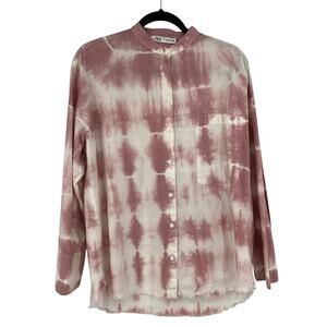 Zara Dusty Pink Tie Dye Raw Hem Button Long Sleeve Pocket Top Women’s Medium